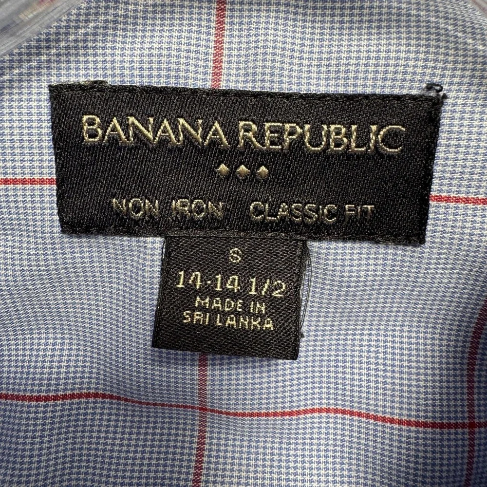 Banana Republic Dress Shirt‎ Mens 14-14.5 Blue Check Non Iron Classic Fit